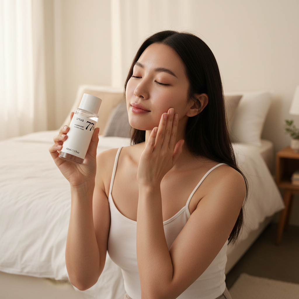 Anua Heartleaf 77% Soothing Toner with influencer at home