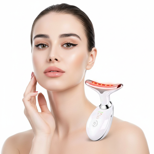 Micro-Current Massager Handset with influencer on white background