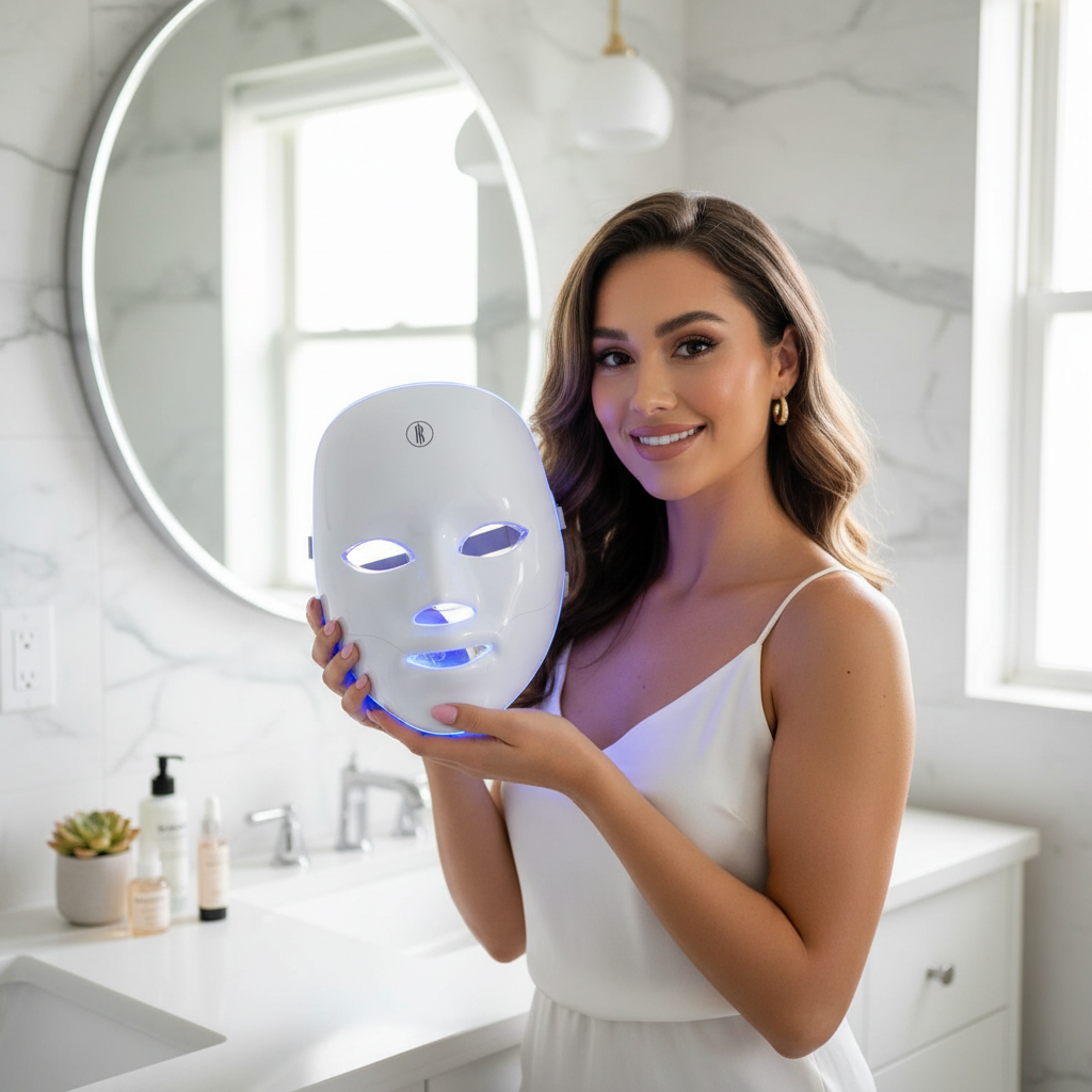 SUNPINT Portable 7-Color LED Face Mask with influencer