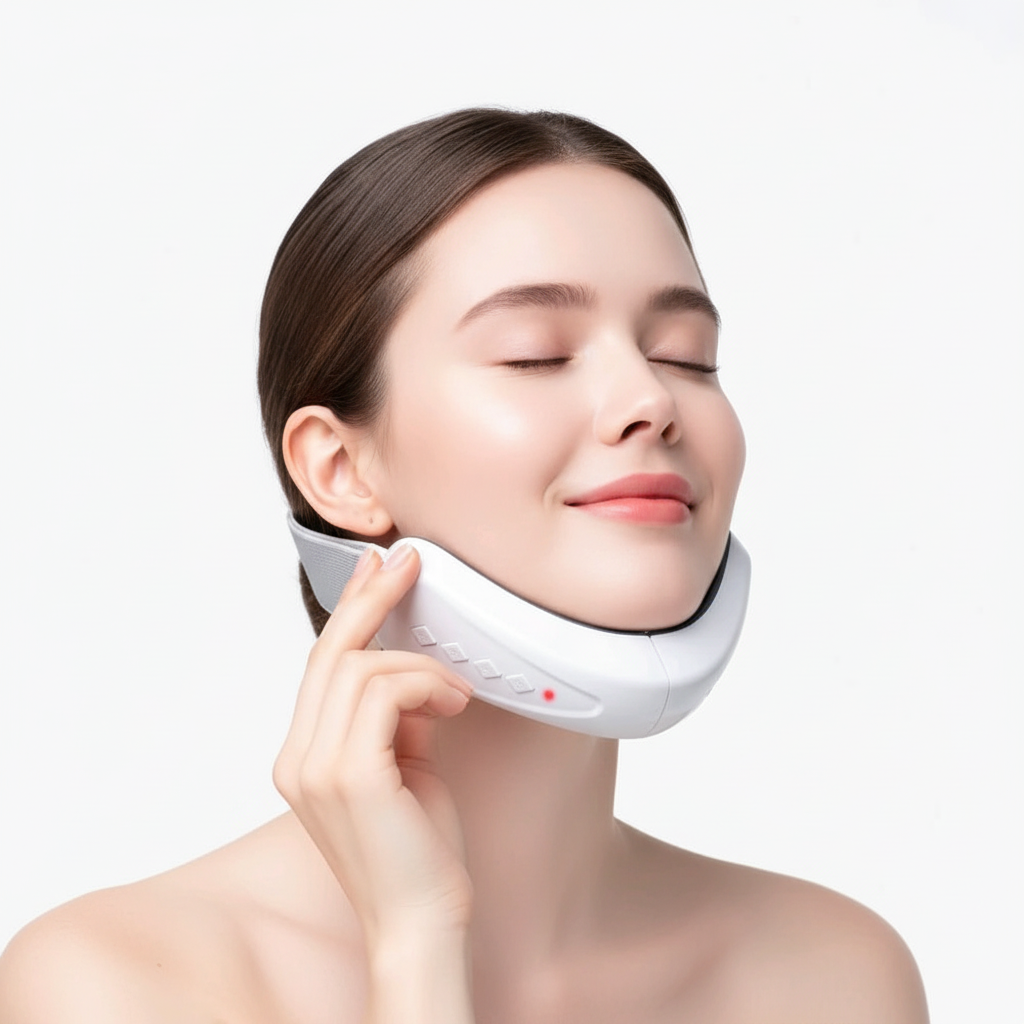 Teckwe V-Shape Facial Massager with influencer in relaxing setting