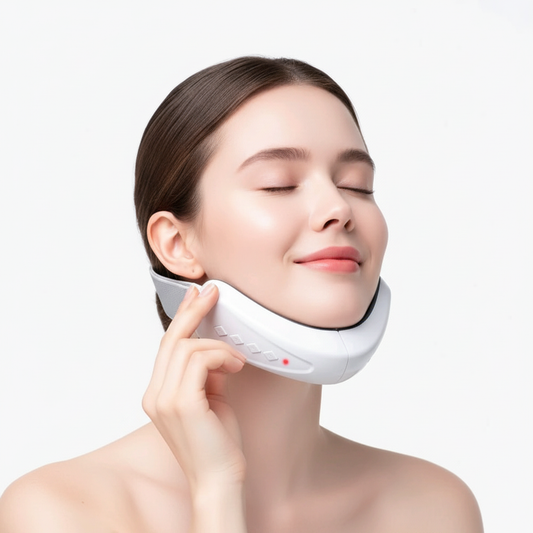 Teckwe V-Shape Facial Massager with influencer in relaxing setting